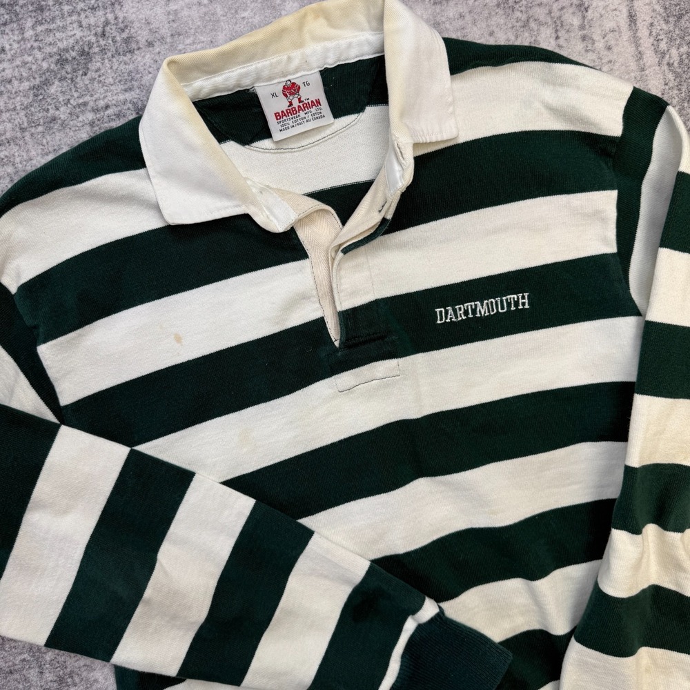 VTG Barbarian Dartmouth College Rugby Shirt Mens XL Striped Preppy Ivy League